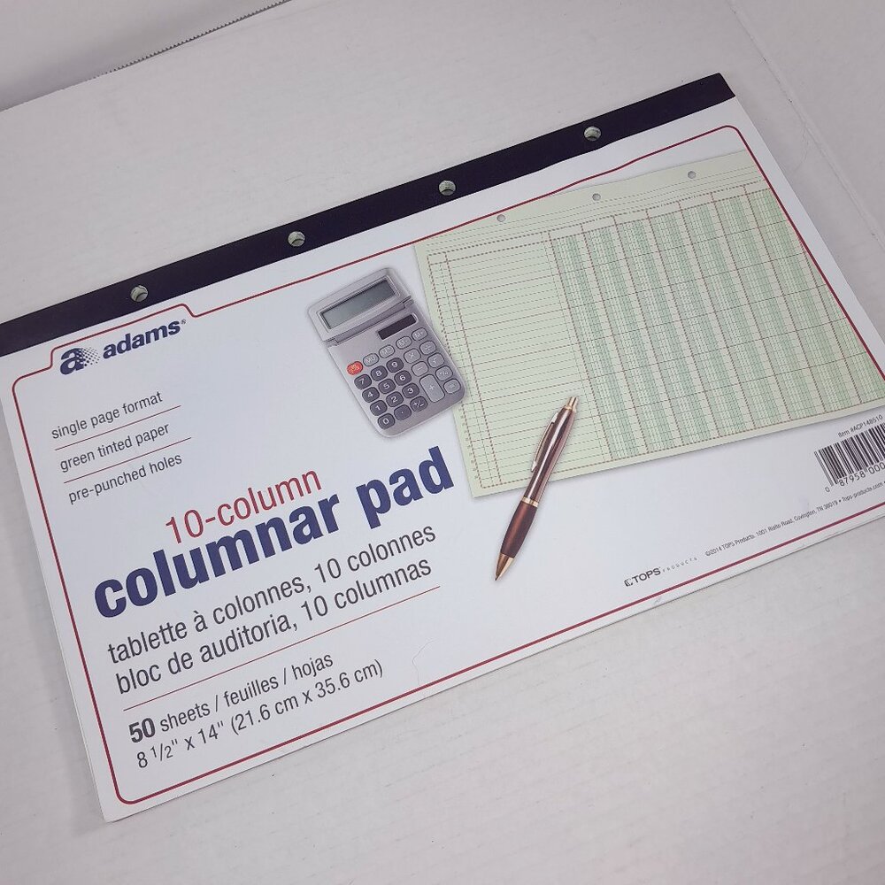 Adams 10 Column columnar‎ pad Analysis Pad 50 Pages Green 8.5x14" ABFACP148510
